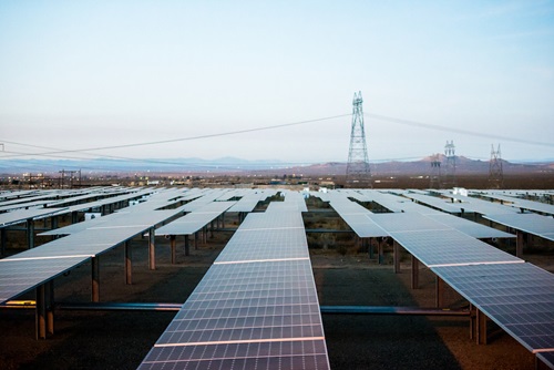 Solar panels produce energy at the California Department of Water Resources Pearblossom Pumping Plant in Pearblossom, California. Pearblossom is a city in Los Angeles County.