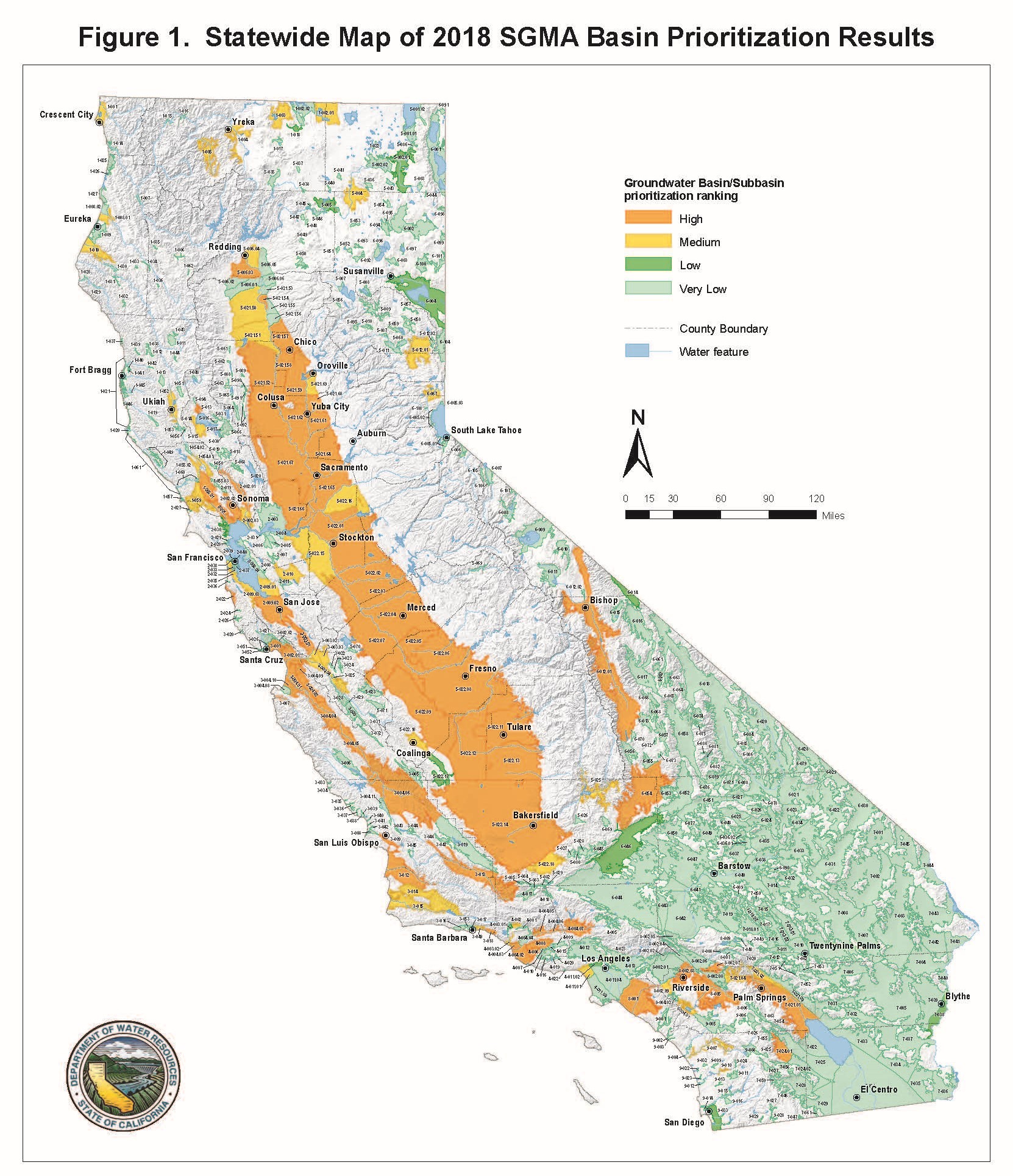 Draft Map of Results for 2018 SGMA Basin Prioritization